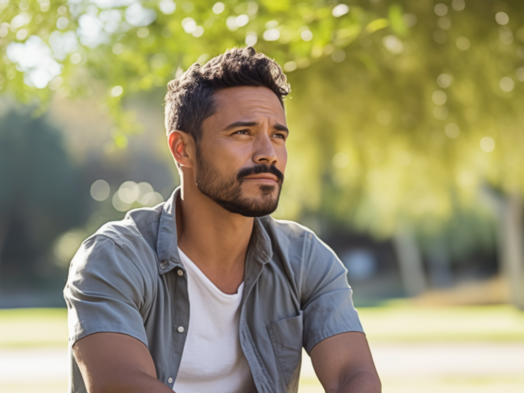 Man sits in a park, wondering if drug and alcohol rehab is right for him