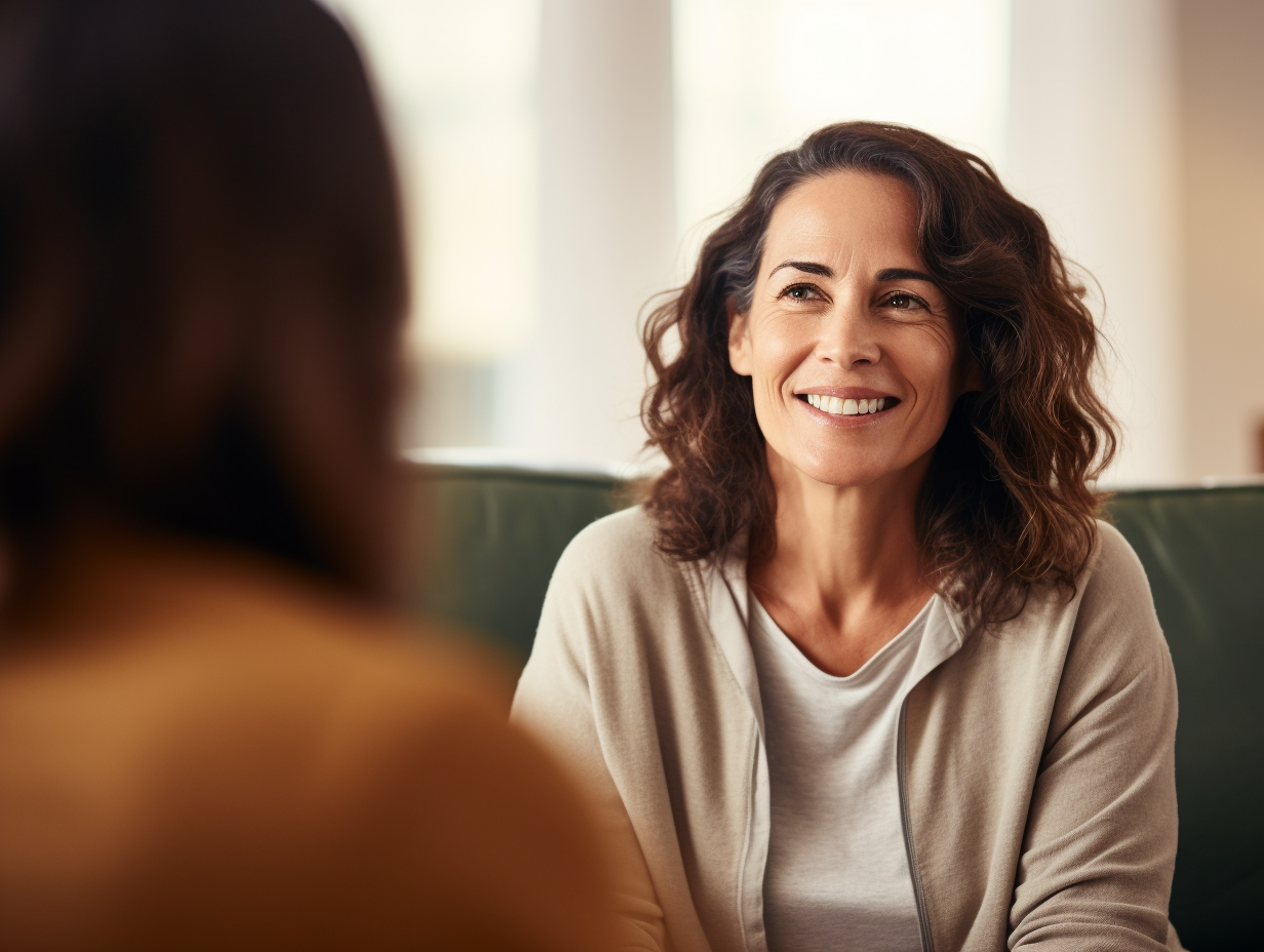 Drug and alcohol rehab patient gets help for a co-occurring mental health disorder in her therapy session.